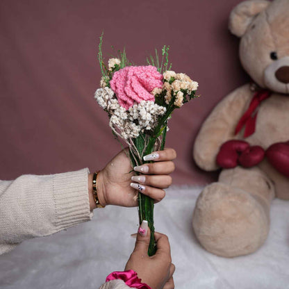 Pink Whisper Crochet Carnations Flower Bunch