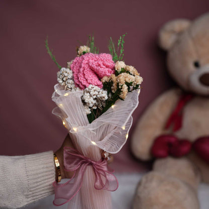 Pink Whisper Crochet Carnations Flower Bunch