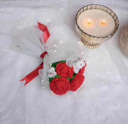 Radiant Red Rose Bloom Crochet LED Gift