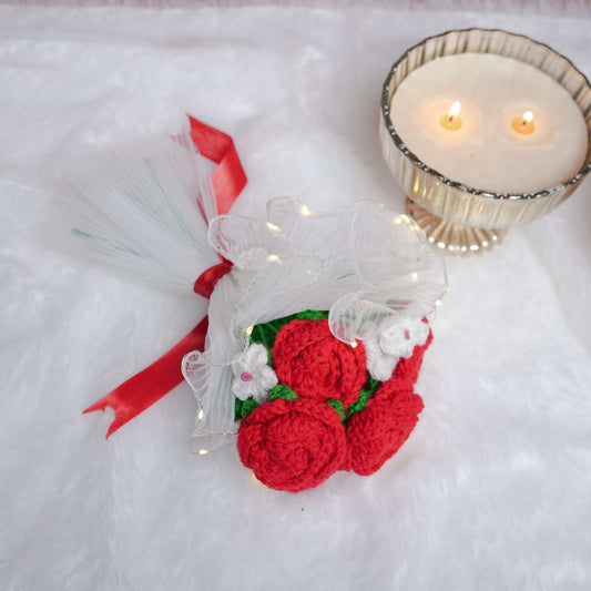 Radiant Red Rose Bloom Crochet LED Gift
