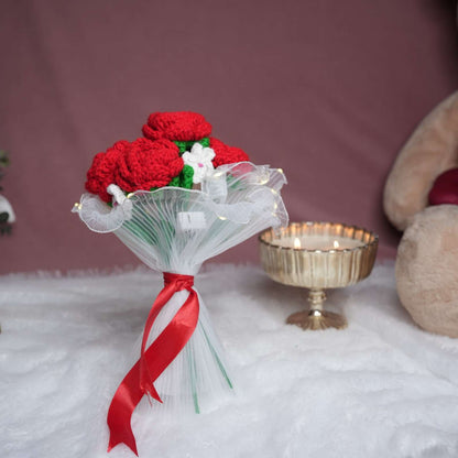Radiant Red Rose Bloom Crochet LED Gift