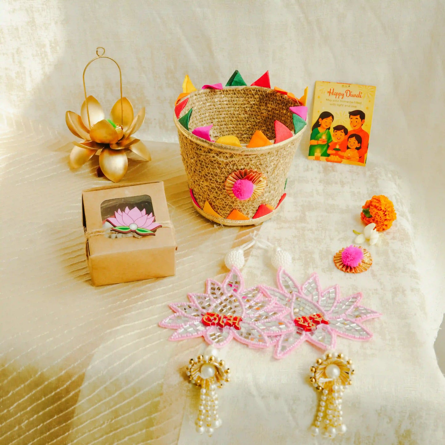 Mini Diwali Gift Hamper Jute Basket Aroma Set