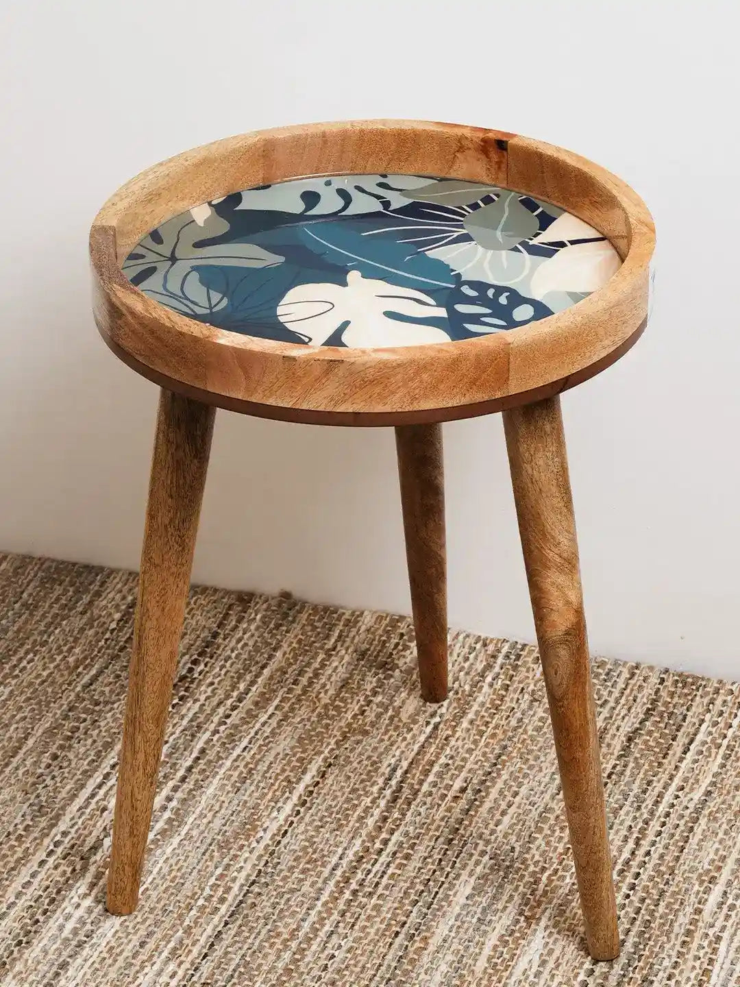 Elegant Wooden Navy Tropical Leaf Pattern Serveware
