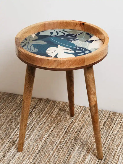 Elegant Wooden Navy Tropical Leaf Pattern Serveware
