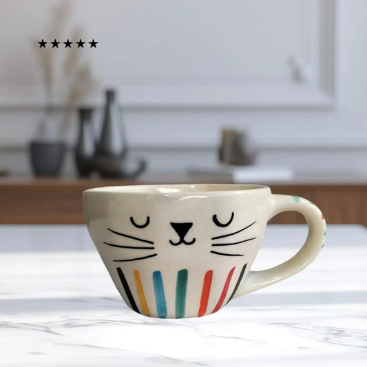Cute Cat Face Colorful Ceramic Mug - 200 ml