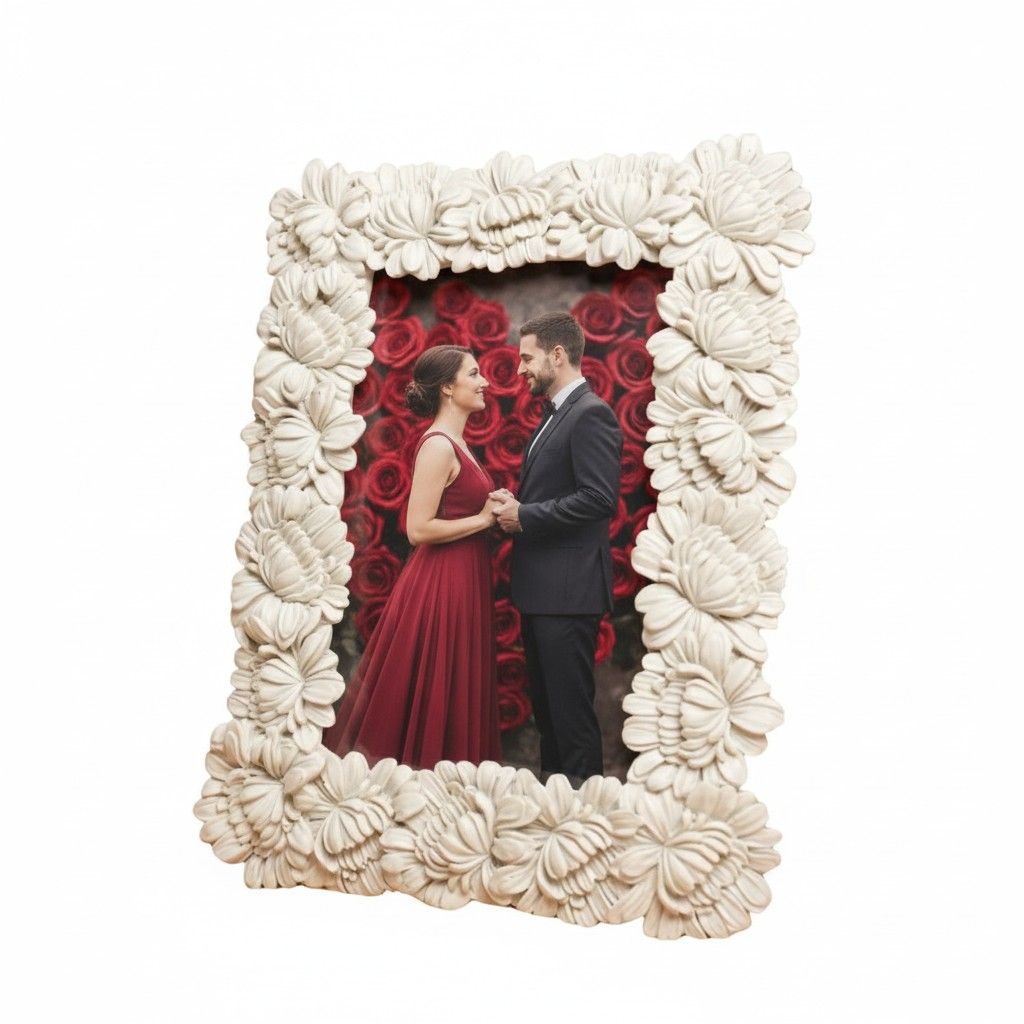 White Artisan Frame Ceramic Photo Decor