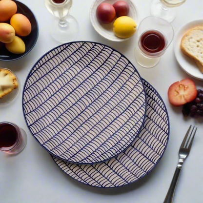 Ceramic Snack & Dinner Plates with Blue Patterns - Two sizes