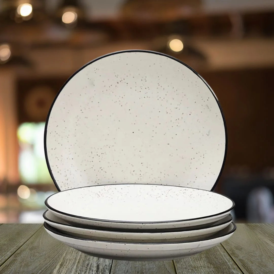 Ceramic White Plates with Dots & Black Rim - Two sizes