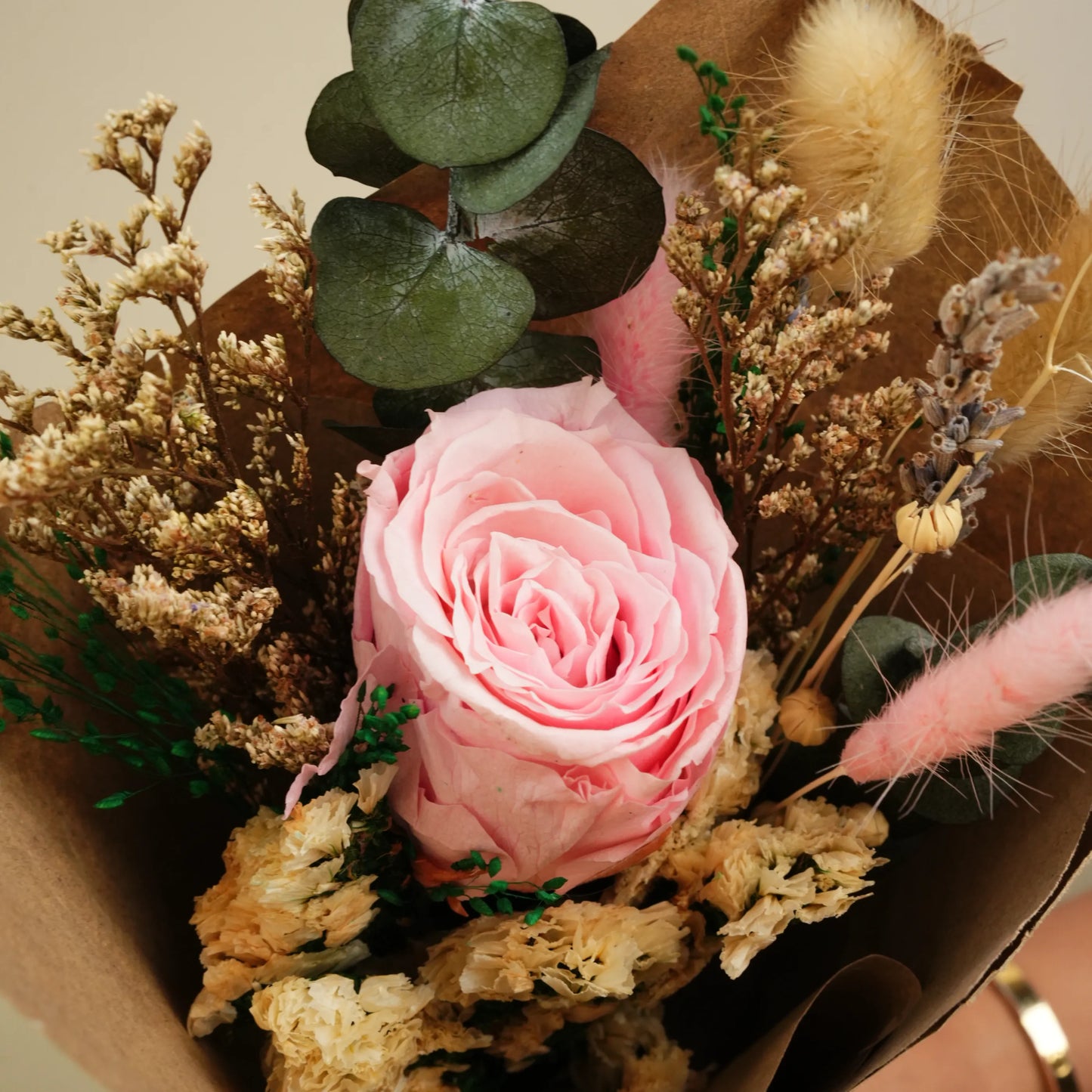 Preserved Pink Rose Bouquet with Dried Flowers