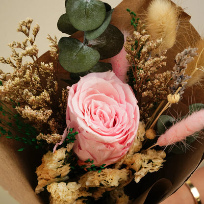 Preserved Pink Rose Bouquet with Dried Flowers