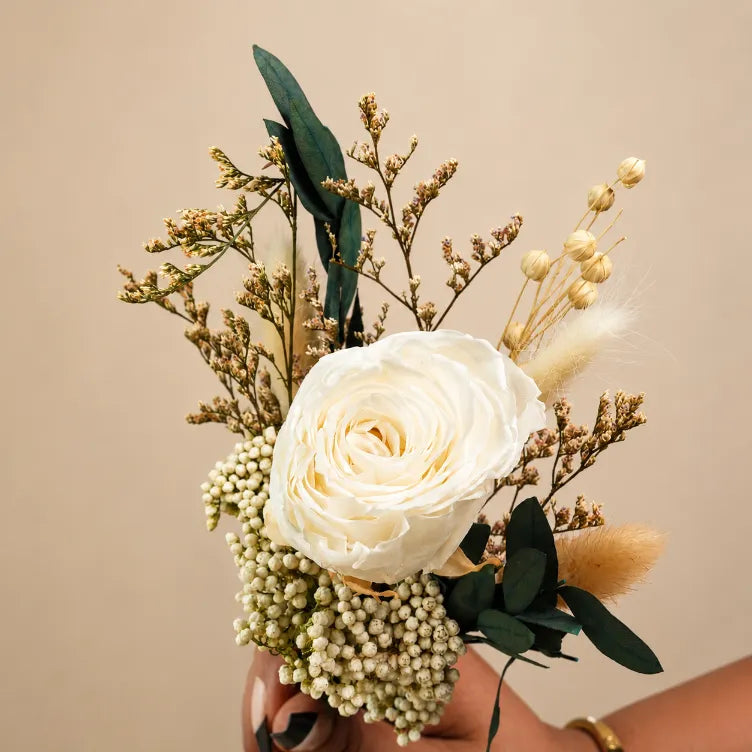Preserved White Rose Bouquet with Dried Flowers