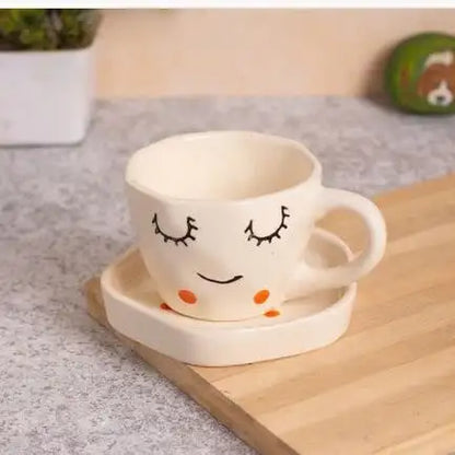 Cute Sleepy Face Ceramic Cup & Saucer - 200 ml