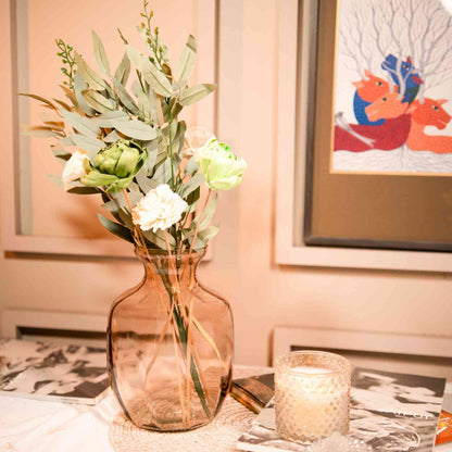 Gentle Glow Glass Vase with Dried Flower Bunch