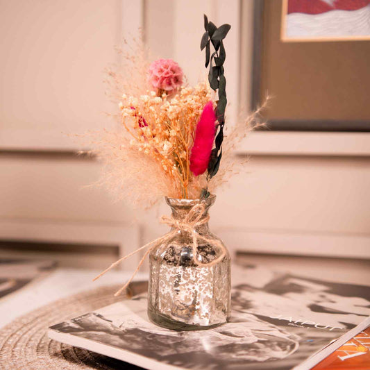 Silver Blossom Glass Vase with Dried Flower Decor