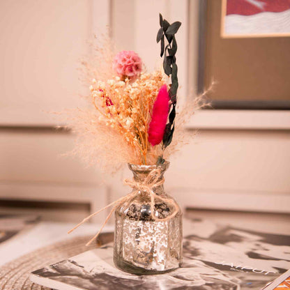 Silver Blossom Glass Vase with Dried Flower Decor