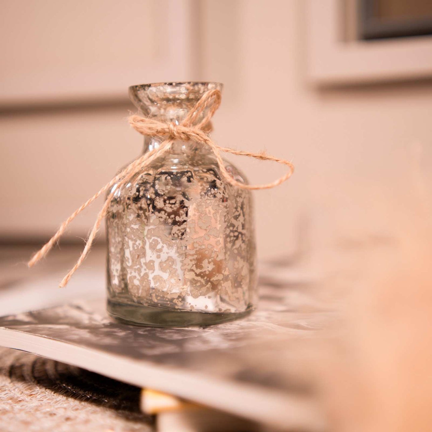 Silver Blossom Glass Vase with Dried Flower Decor