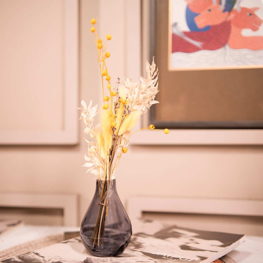 Indigo Elegance Glass Vase with Dried Flower