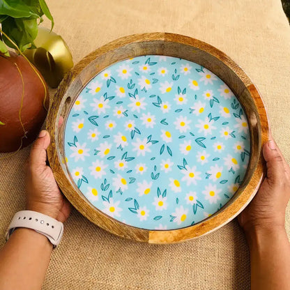 Daisy Delight Floral Print Wooden Serveware