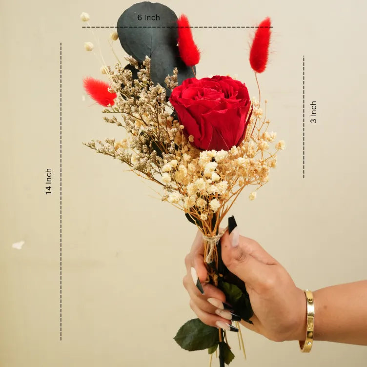 Preserved Red Rose Bouquet with Dried Flowers