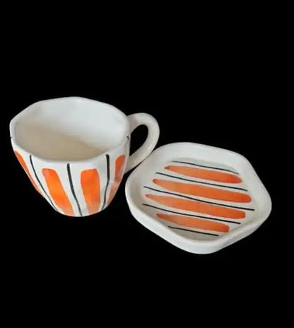 Elegant Orange Stripes Ceramic Cup & Saucer - 200 ml