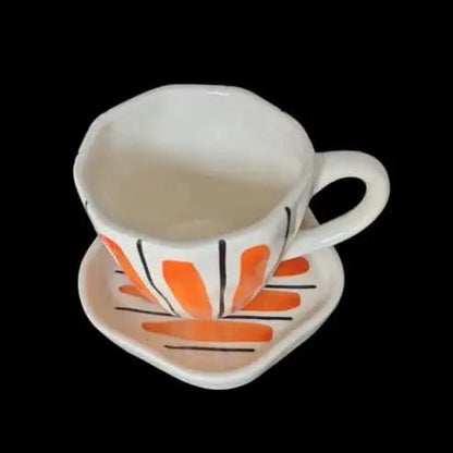 Elegant Orange Stripes Ceramic Cup & Saucer - 200 ml