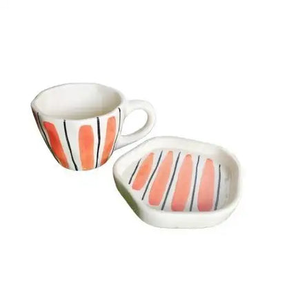 Elegant Orange Stripes Ceramic Cup & Saucer - 200 ml