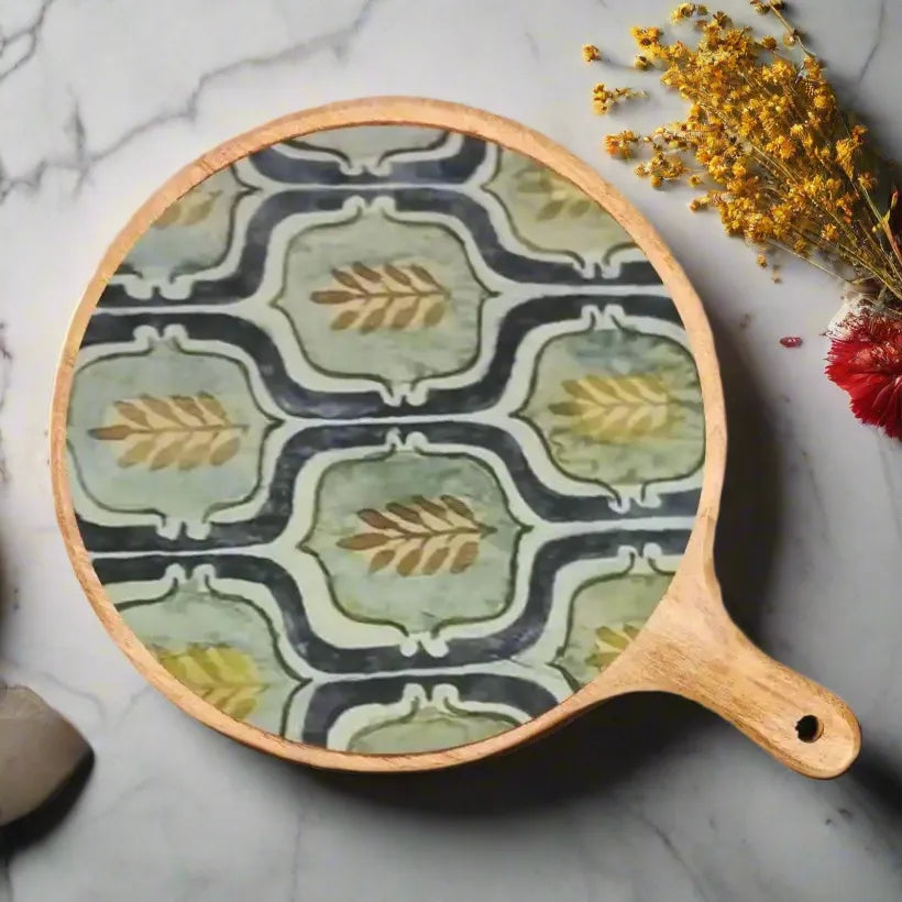 Green Leaf Lattice Print Wooden Serveware