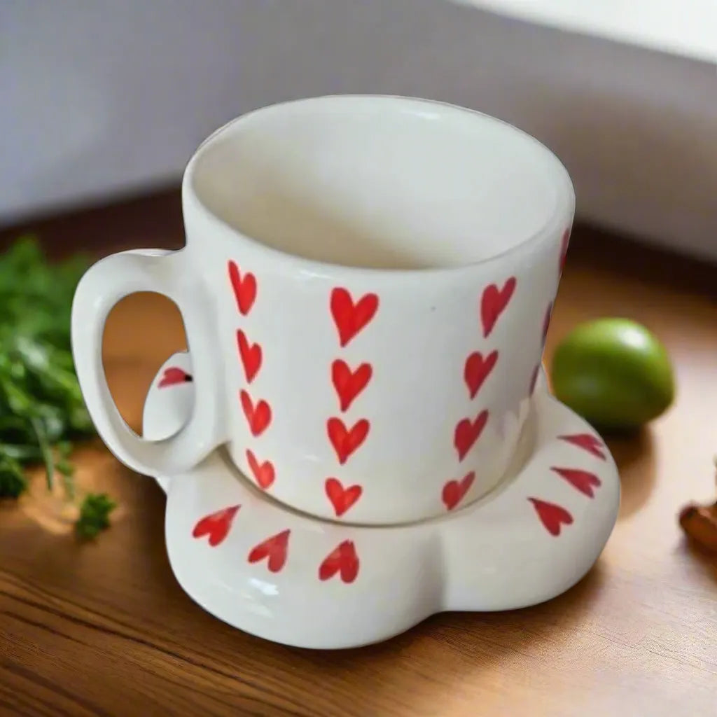 Heartfelt Delight Ceramic Cup & Saucer - 200 ml