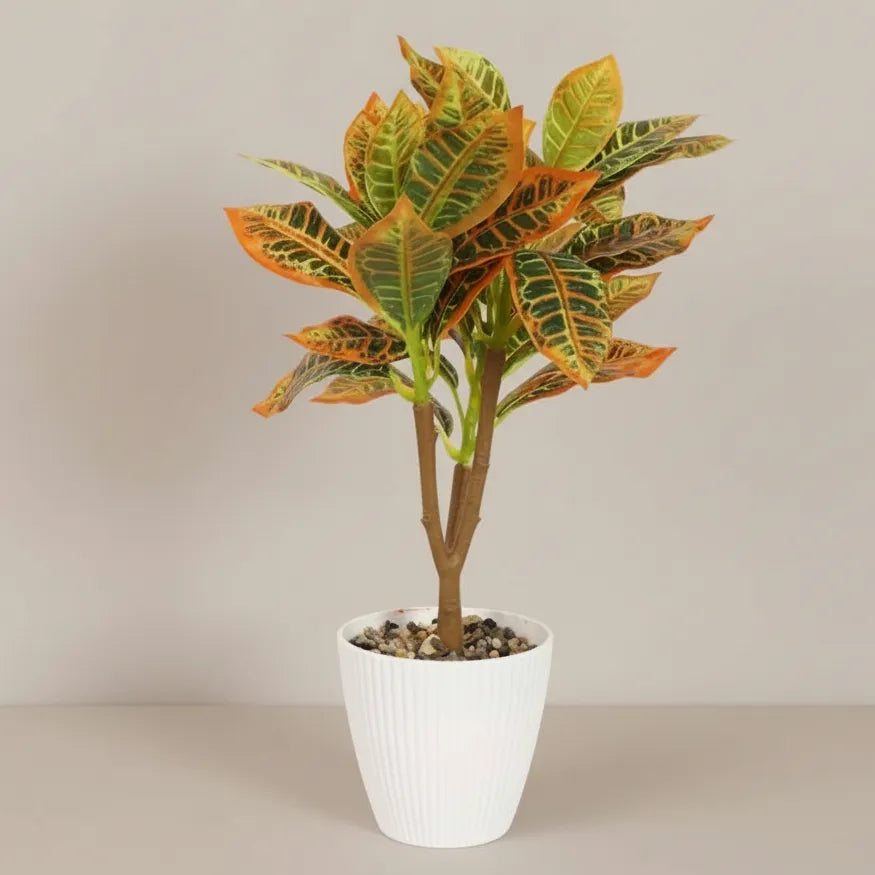 Faux Red & Green Ficus Bonsai Plant With White Pot - Artificial Plant