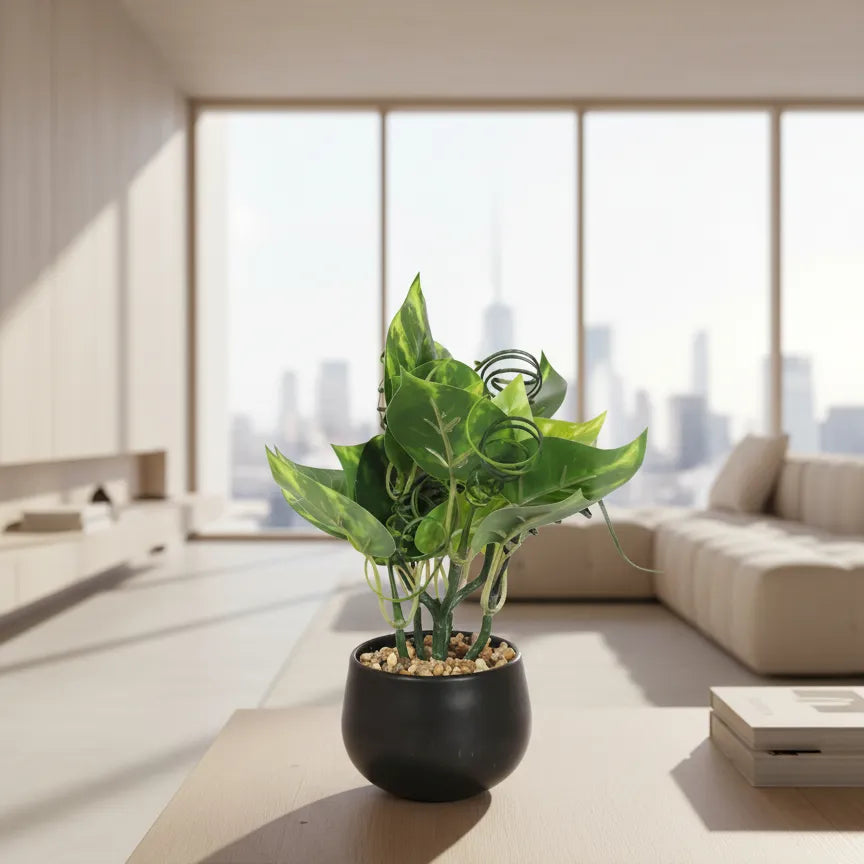 Faux Bonsai Money Plant with Black Pot - Artificial Plant