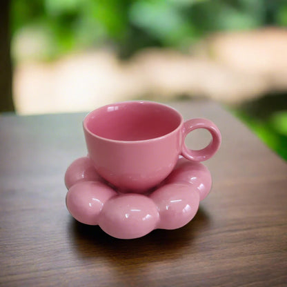 Pink Sunflower Delight Ceramic Bubble Cup & Saucer - 250 ml