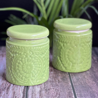 Artisanal Handcrafted Green Ceramic Storage Jar - 1000 ml