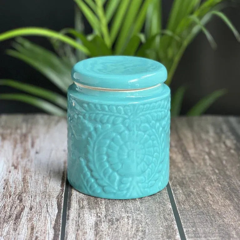 Artisanal Handcrafted Blue Ceramic Storage Jar - 1000 ml