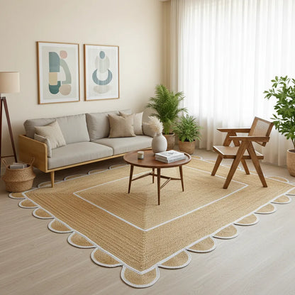 Scalloped Jute Rug - Handwoven Natural Decor