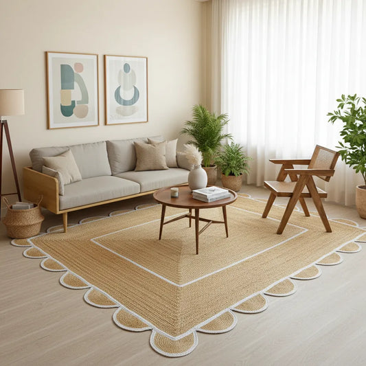 Scalloped Jute Rug - Handwoven Natural Decor