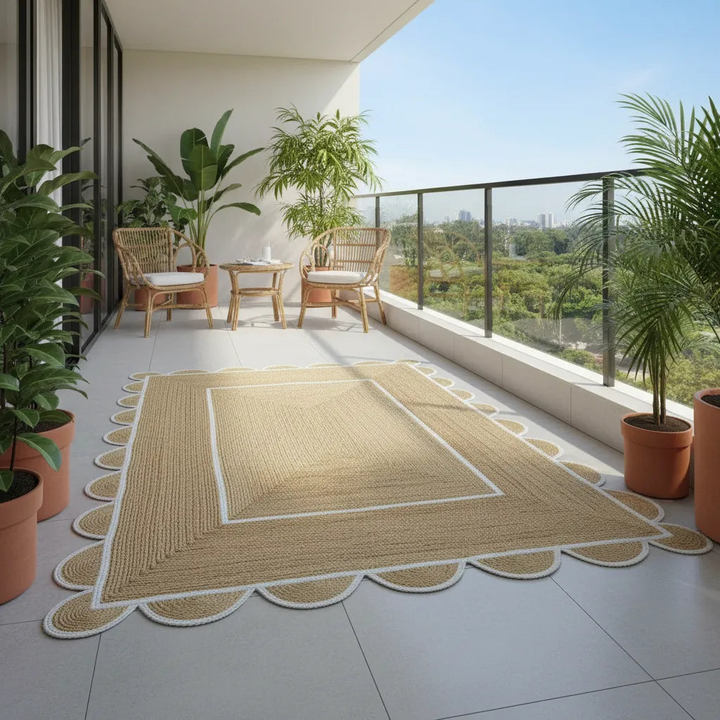 Scalloped Jute Rug - Handwoven Natural Decor