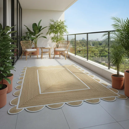 Scalloped Jute Rug - Handwoven Natural Decor