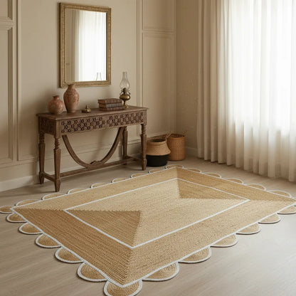 Scalloped Jute Rug - Handwoven Natural Decor