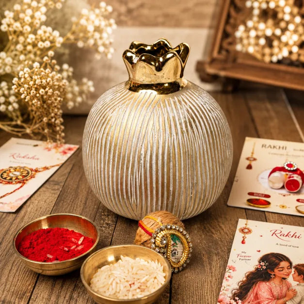 Rakhi Gift Hamper with Ivory Pomegranate Vase
