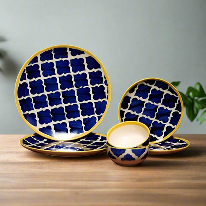 Premium Moroccan Hand Painted Dinner Set : 2 Dinner Plates, 2 Snacks Plates and 2 Bowls