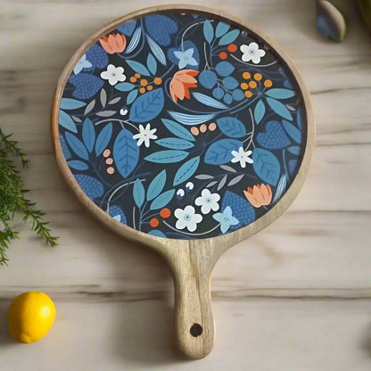 Blue Moonlit Floral Print Wooden Serveware