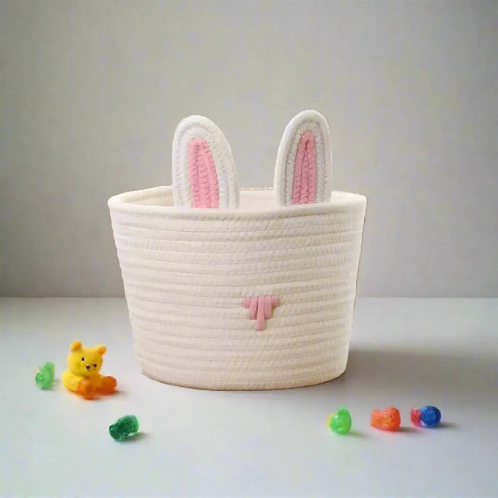 Cute Cotton Bunny Ear Storage Basket - Multiple colors