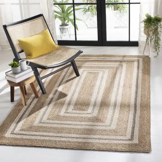 Modern Cotton White & Natural Jute Rug-Handwoven Texture for Home