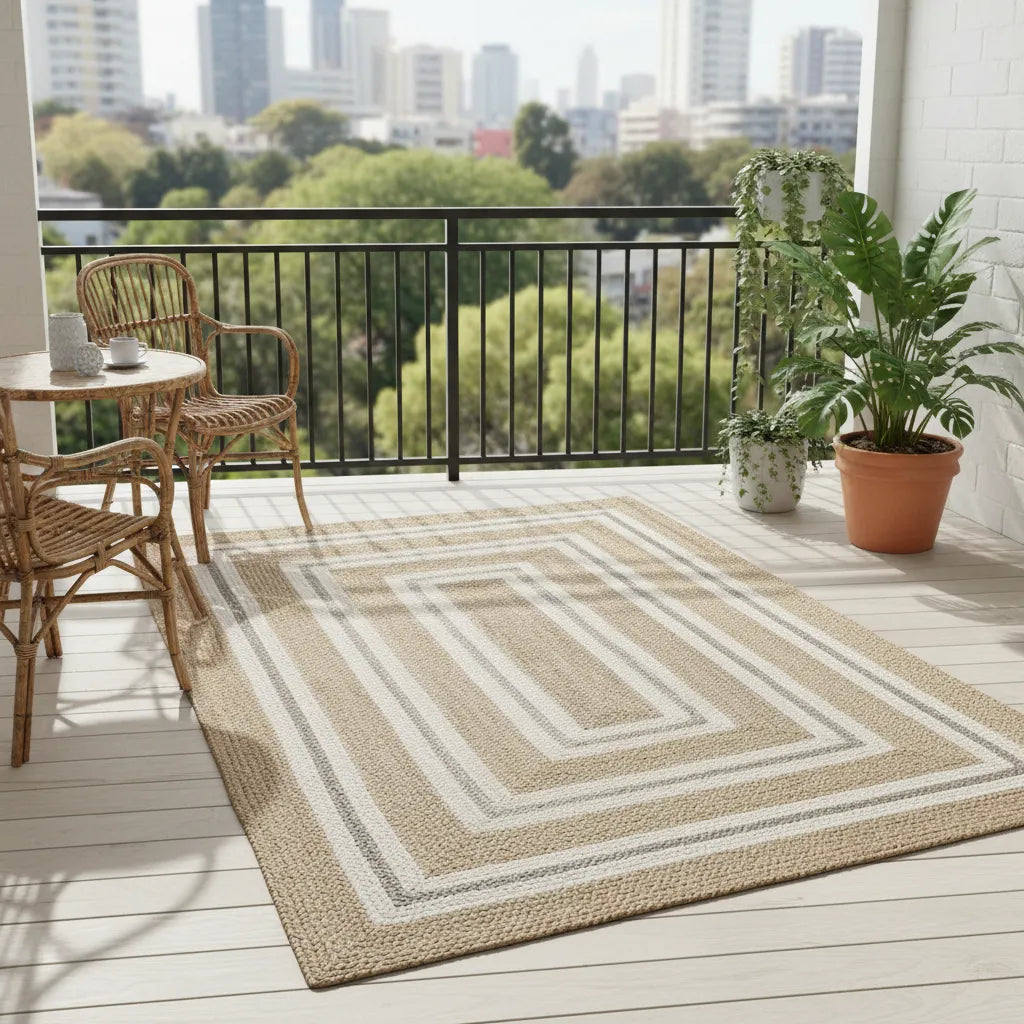 Modern Cotton White & Natural Jute Rug-Handwoven Texture for Home