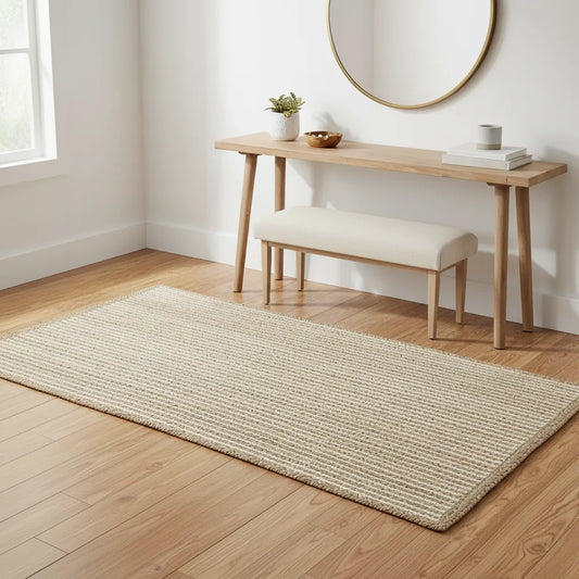 Classic Hand-Woven Natural Jute Rug with White Cotton Accents-Premium Home Decor