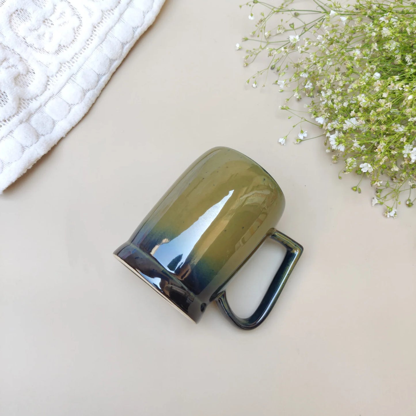 Classic Green Elegance Ceramic Mug - 350 ml