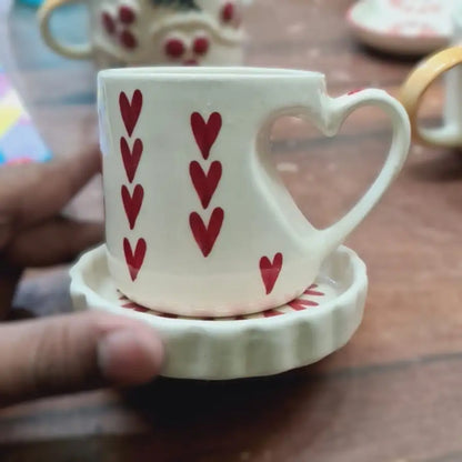 Lovely Red Hearts Ceramic Cup & Saucer - 200 ml
