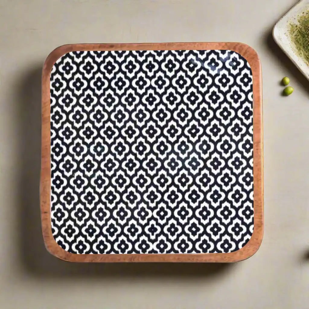 Immersive Midnight Clover Print Wooden Serveware