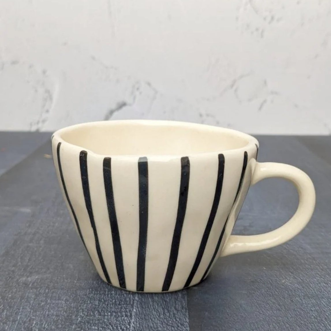 White Ceramic Cup with Black Vertical Stripes - 240 ml