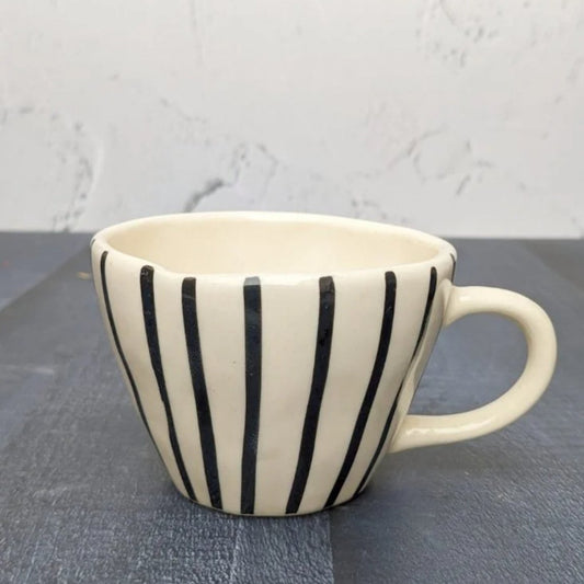 White Ceramic Cup with Black Vertical Stripes - 240 ml